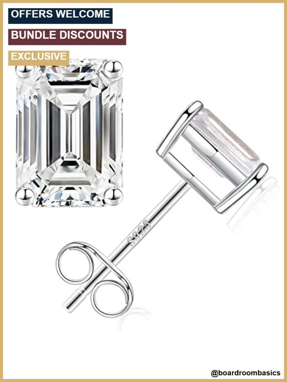 S925 Sterling Silver Emerald Cut Stud Earrings